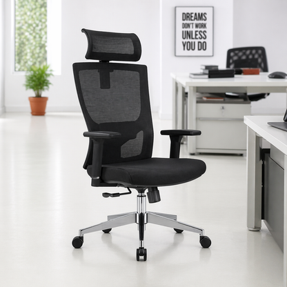Executive High Back Office Chair with Adjustable Headrest, Lumbar Support, Tilt Mechanism, Swivel & Chrome Base for Office