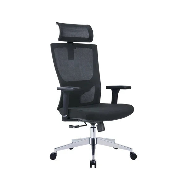 Executive High Back Office Chair with Adjustable Headrest, Lumbar Support, Tilt Mechanism, Swivel & Chrome Base for Office