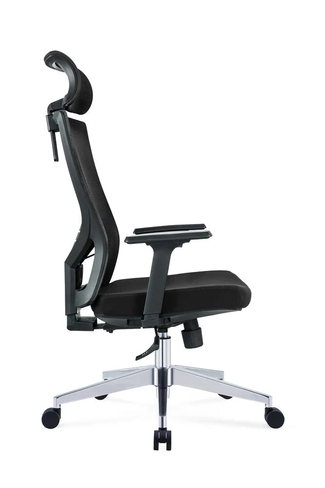 Executive High Back Office Chair with Adjustable Headrest, Lumbar Support, Tilt Mechanism, Swivel & Chrome Base for Office