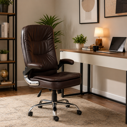 Executive Leatherette Chair with Cushioned Seat, High Back Support, Armrests and Chrome Base – Ergonomic Office Chair