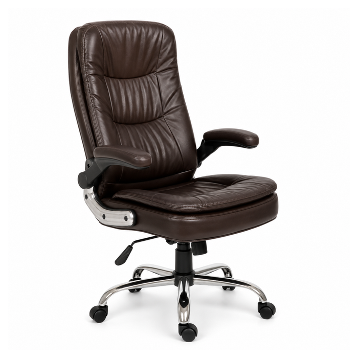 Executive Leatherette Chair with Cushioned Seat, High Back Support, Armrests and Chrome Base – Ergonomic Office Chair