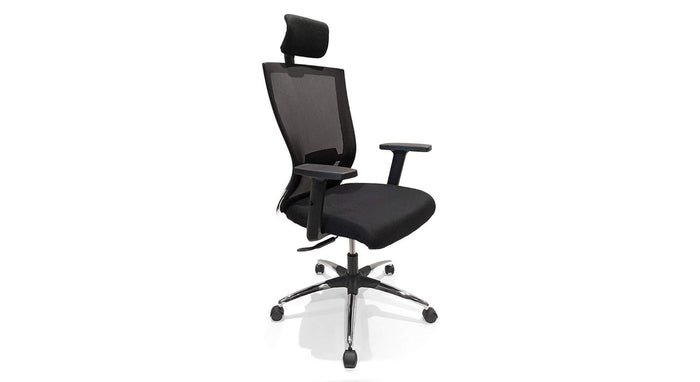 Executive Mesh Office Chair with Adjustable Headrest, Lumbar Support, Cushioned Seat, Tilt Mechanism, Swivel Base and Chrome Legs