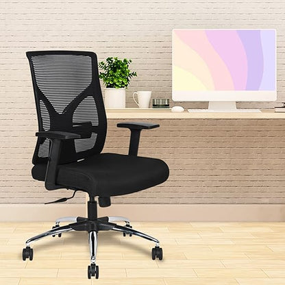 Executive Mid Back Fabric Office Chair with Mesh Back, Ergonomic Support, Adjustable Height, Swivel Base & Cushioned Seat for Office & Home Use