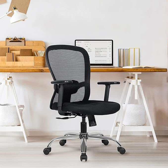 Executive Mid Back Mesh Office Chair with Fabric Seat, Ergonomic Support, Height Adjustable, Swivel Base & Breathable Back for Office & Home Use