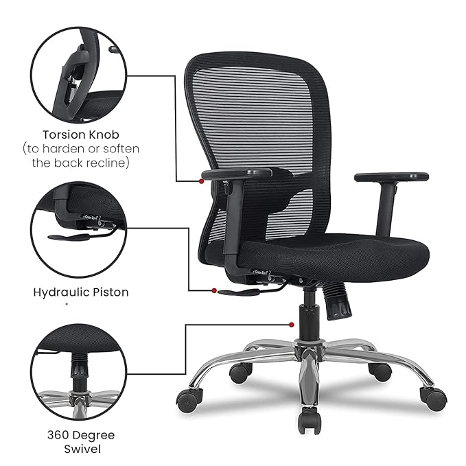 Executive Mid Back Mesh Office Chair with Fabric Seat, Ergonomic Support, Height Adjustable, Swivel Base & Breathable Back for Office & Home Use