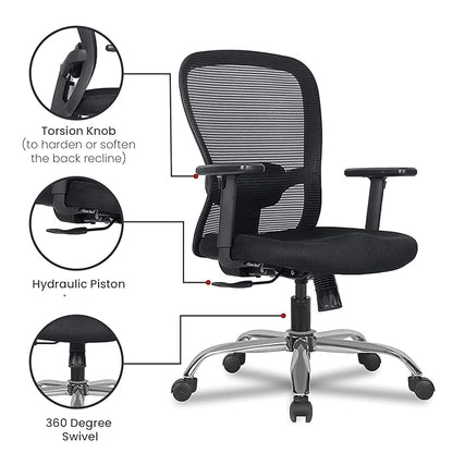 Executive Mid Back Mesh Office Chair with Fabric Seat, Ergonomic Support, Height Adjustable, Swivel Base & Breathable Back for Office & Home Use