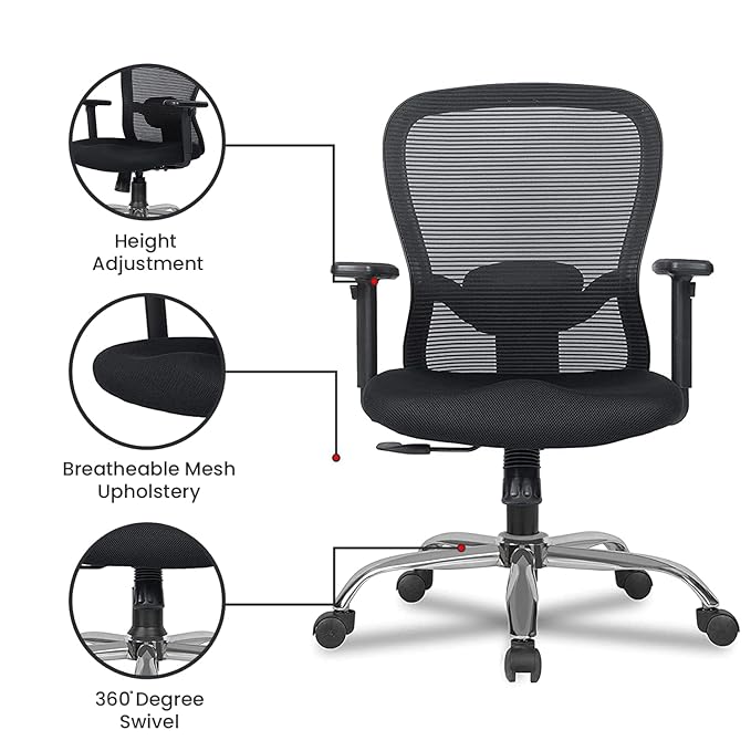 Executive Mid Back Mesh Office Chair with Fabric Seat, Ergonomic Support, Height Adjustable, Swivel Base & Breathable Back for Office & Home Use