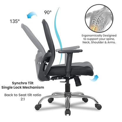 Executive Mid Back Mesh Office Chair with Fabric Seat, Ergonomic Support, Height Adjustable, Swivel Base & Breathable Back for Office & Home Use