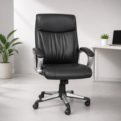 Executive Mid Back Office Chair in Premium Faux Leather with Chrome Base, Ergonomic Design, Adjustable Height & Swivel Function for Office