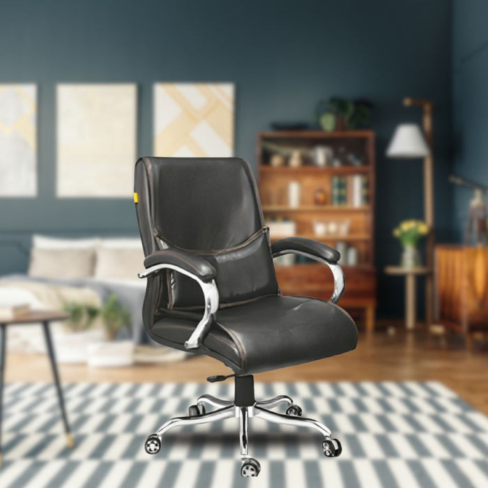 Executive Mid-Back Office Chair with Ergonomic Support, PU Leather Upholstery, Height Adjustment, Tilt Mechanism, Chrome Armrests & Base, 360° Swivel for Office