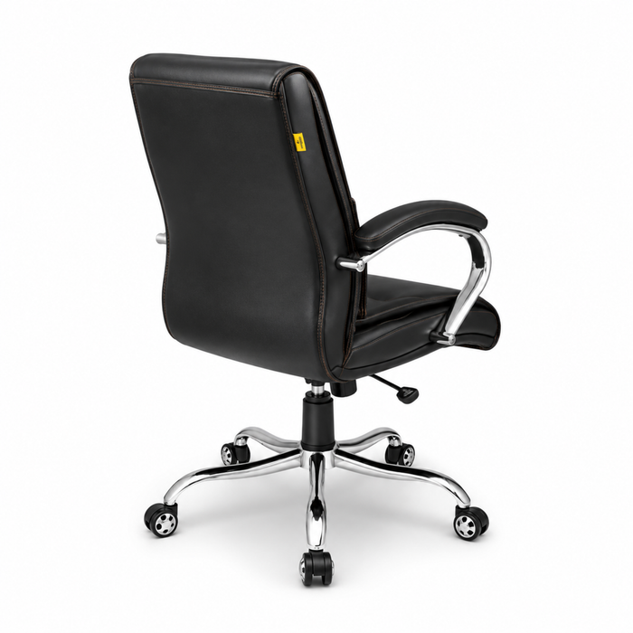 Executive Mid-Back Office Chair with Ergonomic Support, PU Leather Upholstery, Height Adjustment, Tilt Mechanism, Chrome Armrests & Base, 360° Swivel for Office
