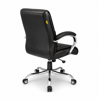 Executive Mid-Back Office Chair with Ergonomic Support, PU Leather Upholstery, Height Adjustment, Tilt Mechanism, Chrome Armrests & Base, 360° Swivel for Office