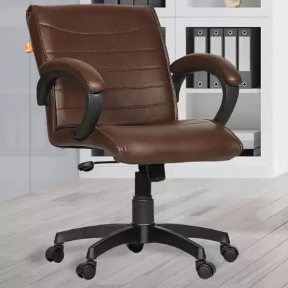 Executive Mid Back Office Chair with PU Leather Upholstery, Ergonomic Design, Adjustable Height, Swivel Base and Padded Armrests for Office