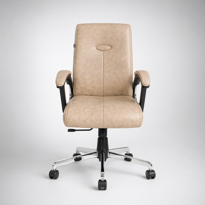 Executive Mid Back Upholstered Office Chair with Cushioned Seat, Ergonomic Support, Padded Armrests, Swivel Mechanism & Chrome Base for Office