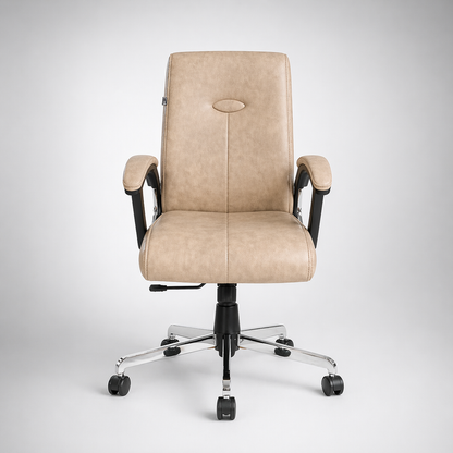 Executive Mid Back Upholstered Office Chair with Cushioned Seat, Ergonomic Support, Padded Armrests, Swivel Mechanism & Chrome Base for Office