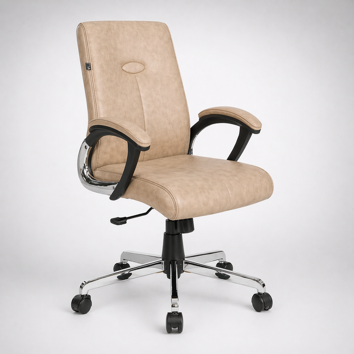 Executive Mid Back Upholstered Office Chair with Cushioned Seat, Ergonomic Support, Padded Armrests, Swivel Mechanism & Chrome Base for Office