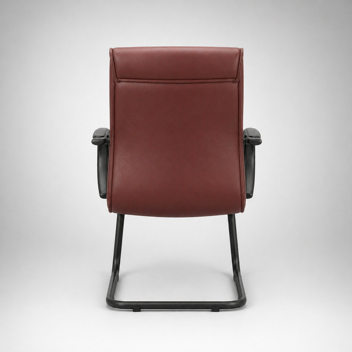 Executive Mid Back Visitor Chair in Premium Brown PU Leather with Cushioned Seat, Ergonomic Support, Metal Sledge Base & Armrests for Office, Reception & Meeting Rooms