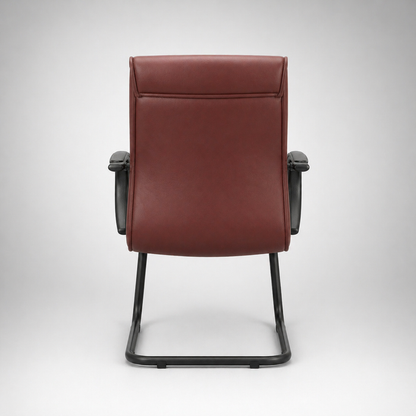 Executive Mid Back Visitor Chair in Premium Brown PU Leather with Cushioned Seat, Ergonomic Support, Metal Sledge Base & Armrests for Office, Reception & Meeting Rooms