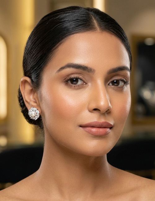 Faux Diamond Pearl Studs