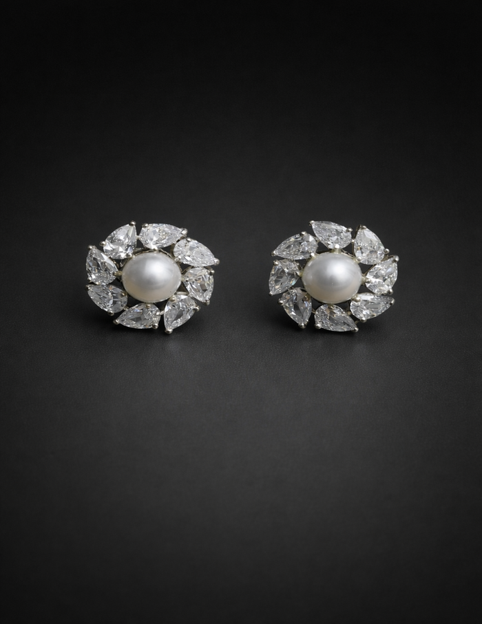 Faux Diamond Pearl Studs
