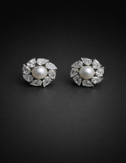Faux Diamond Pearl Studs