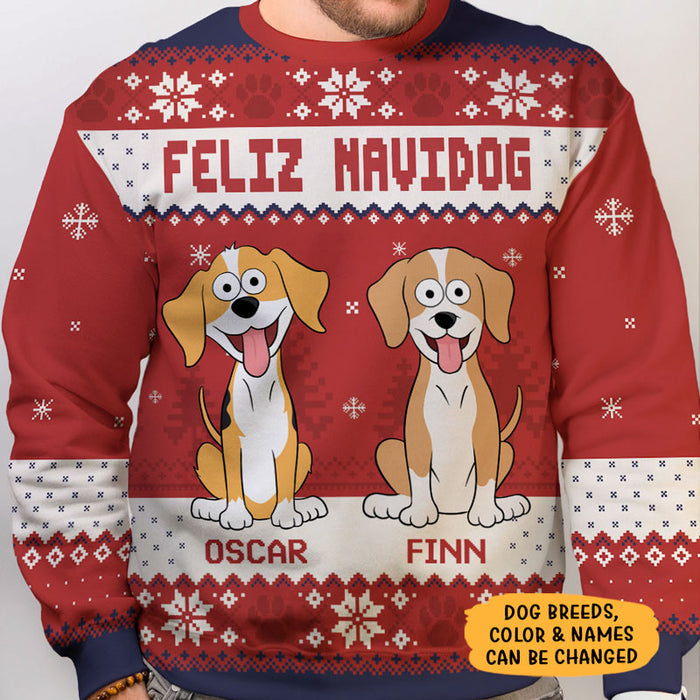 Funny dog mom all-over-print sweatshirt, Christmas gift for dog lovers - Feliz navidog, custom printed sweatshirt for dog lovers