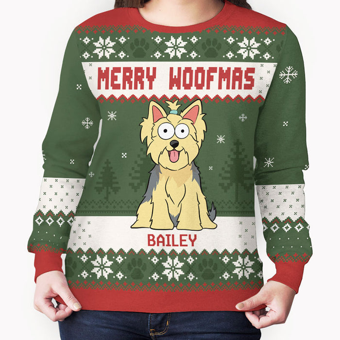 Funny dog mom all-over-print sweatshirt, Christmas gift for dog lovers - Feliz navidog, custom printed sweatshirt for dog lovers