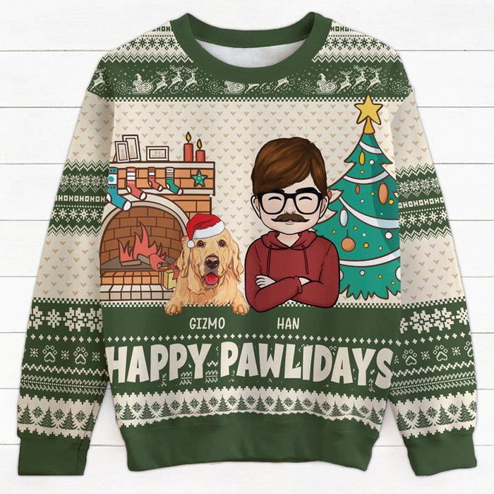 Funny dog mom all-over-print sweatshirt, Christmas gift for dog lovers - Happy pawlidays, custom printed sweatshirt for dog lovers
