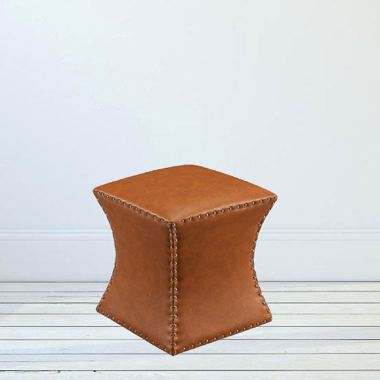 Fuxe Leather Pouffe with Modern Home Decor Hand and Stitched Accent Stool