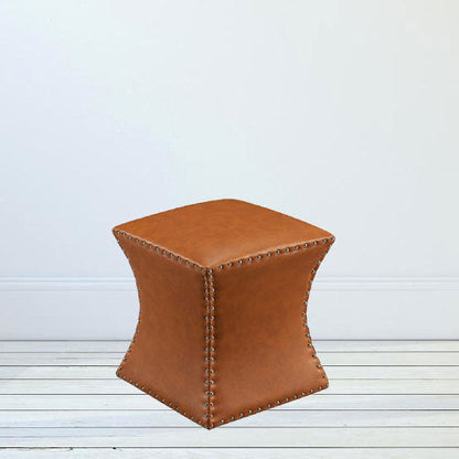 Fuxe Leather Pouffe with Modern Home Decor Hand and Stitched Accent Stool