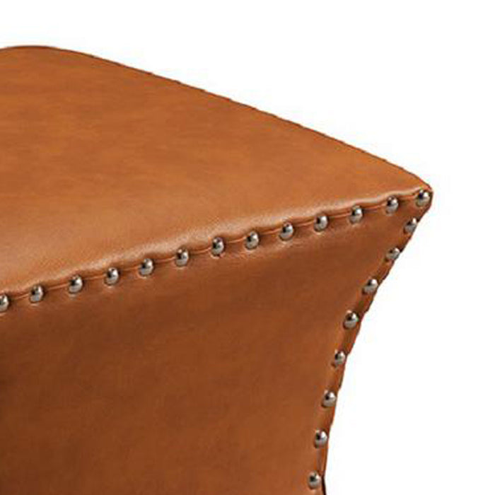 Fuxe Leather Pouffe with Modern Home Decor Hand and Stitched Accent Stool