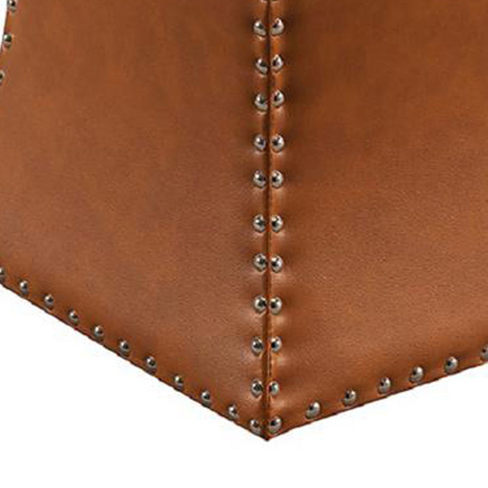 Fuxe Leather Pouffe with Modern Home Decor Hand and Stitched Accent Stool