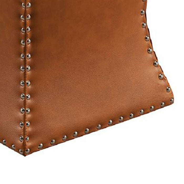 Fuxe Leather Pouffe with Modern Home Decor Hand and Stitched Accent Stool
