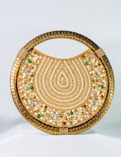 Gold Metal Hand Embellished Clutch