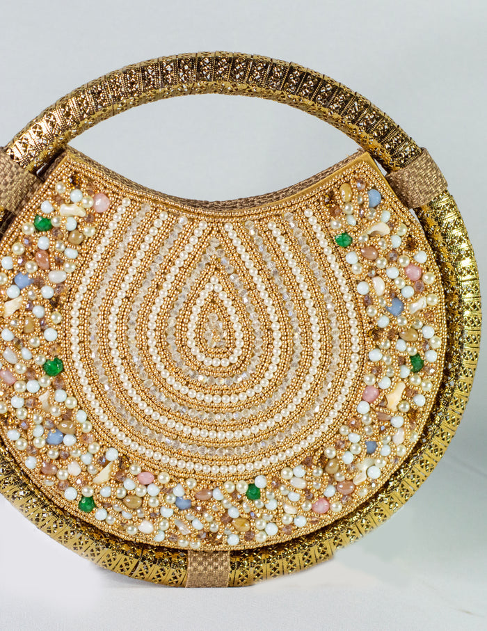 Gold Metal Hand Embellished Clutch