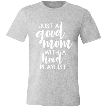 Good Mom Hood Playlist graphic t-shirt in Athletic Heather