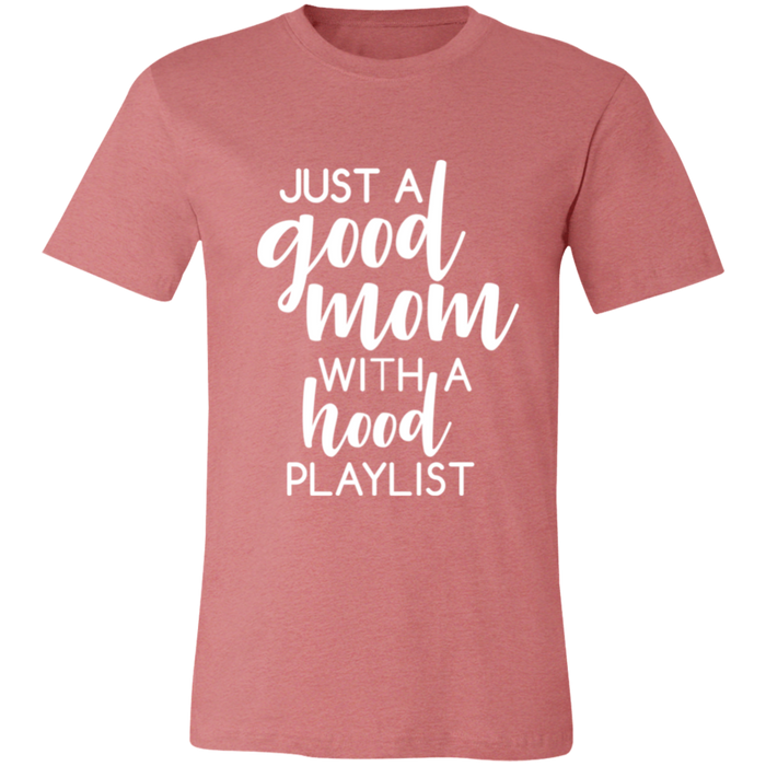 Good Mom Hood Playlist graphic t-shirt in Heather Mauve