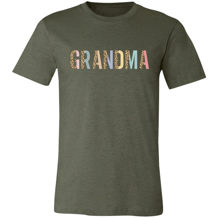 Grandma Leopard and Pastel Color Block graphic t-shirt in Heather Military Green