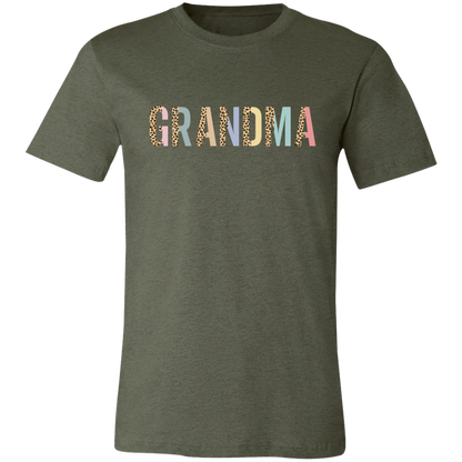Grandma Leopard and Pastel Color Block graphic t-shirt in Heather Military Green