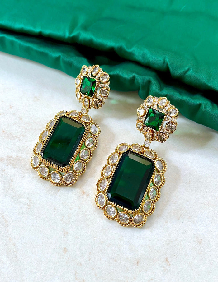 Green Emerald Gold Plated Drop Earrings
