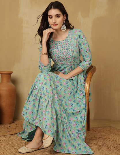 Green Floral Anarkali