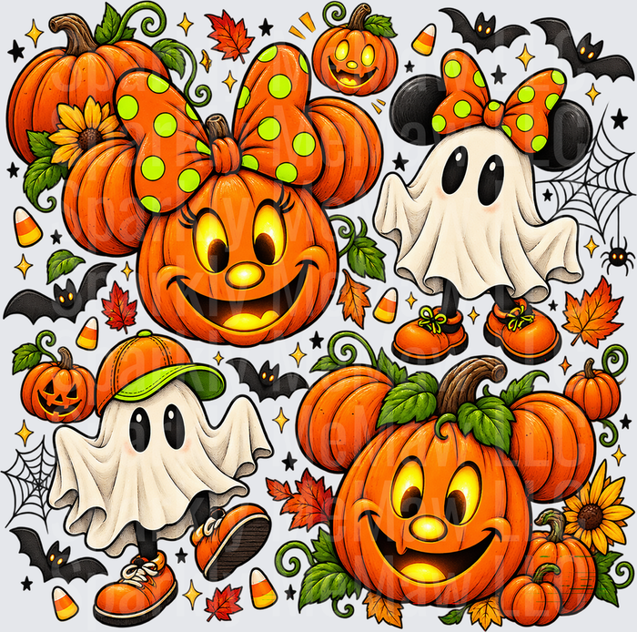 Halloween Pumpkin Ghost UV DTF 10 inch cut and stick sheet