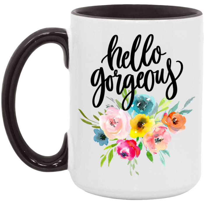 Hello Gorgeous Floral ceramic coffee mug, product photo 6