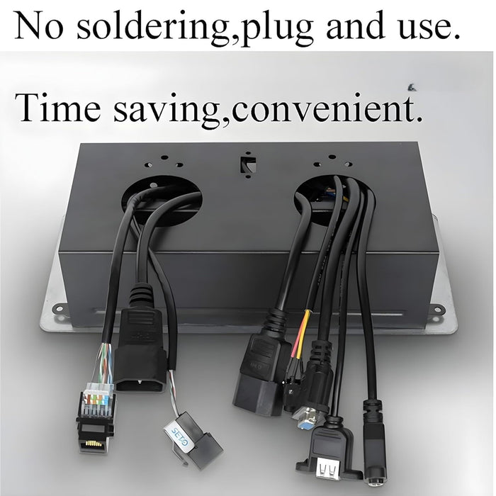 Hidden Desktop Connectivity Box for Conference Tables – Silver Soft-Open Power Strip with Multimedia Ports