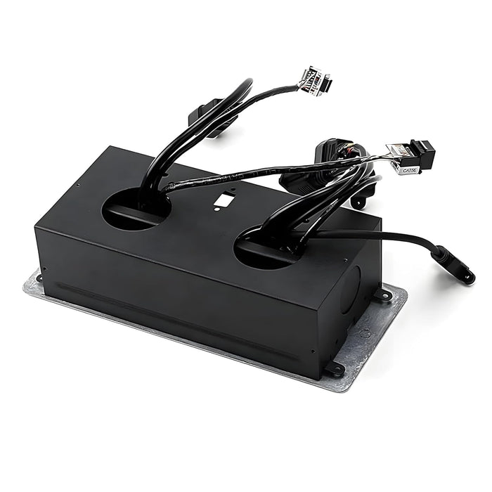 Hidden Desktop Connectivity Box for Conference Tables – Silver Soft-Open Power Strip with Multimedia Ports