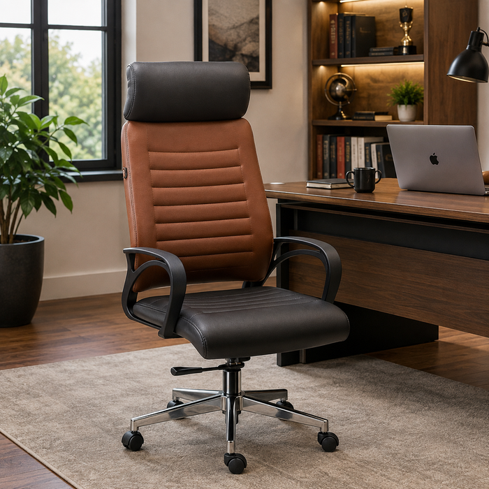 High Back Leatherette Boss Office Chair with Chrome Base for Stylish Workspace
