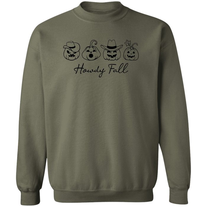 Howdy Fall Country Pumpkins Focus crewneck sweatshirt in Military Green