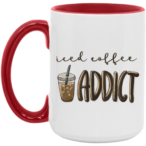 Iced Coffee Addict 15 oz ceramic coffee mug in White/Red