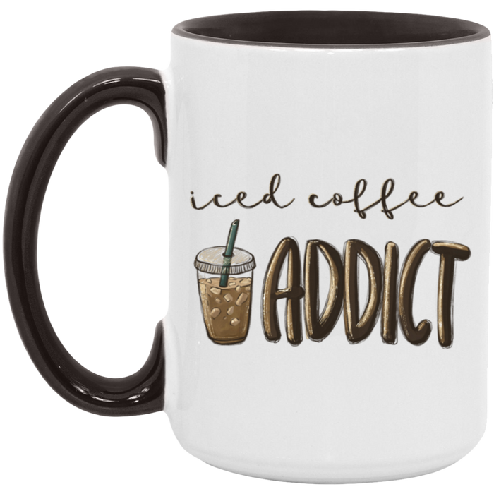 Iced Coffee Addict 15 oz ceramic coffee mug in White/Black