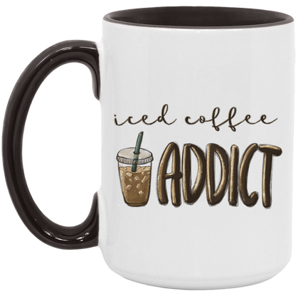 Iced Coffee Addict 15 oz ceramic coffee mug in White/Black